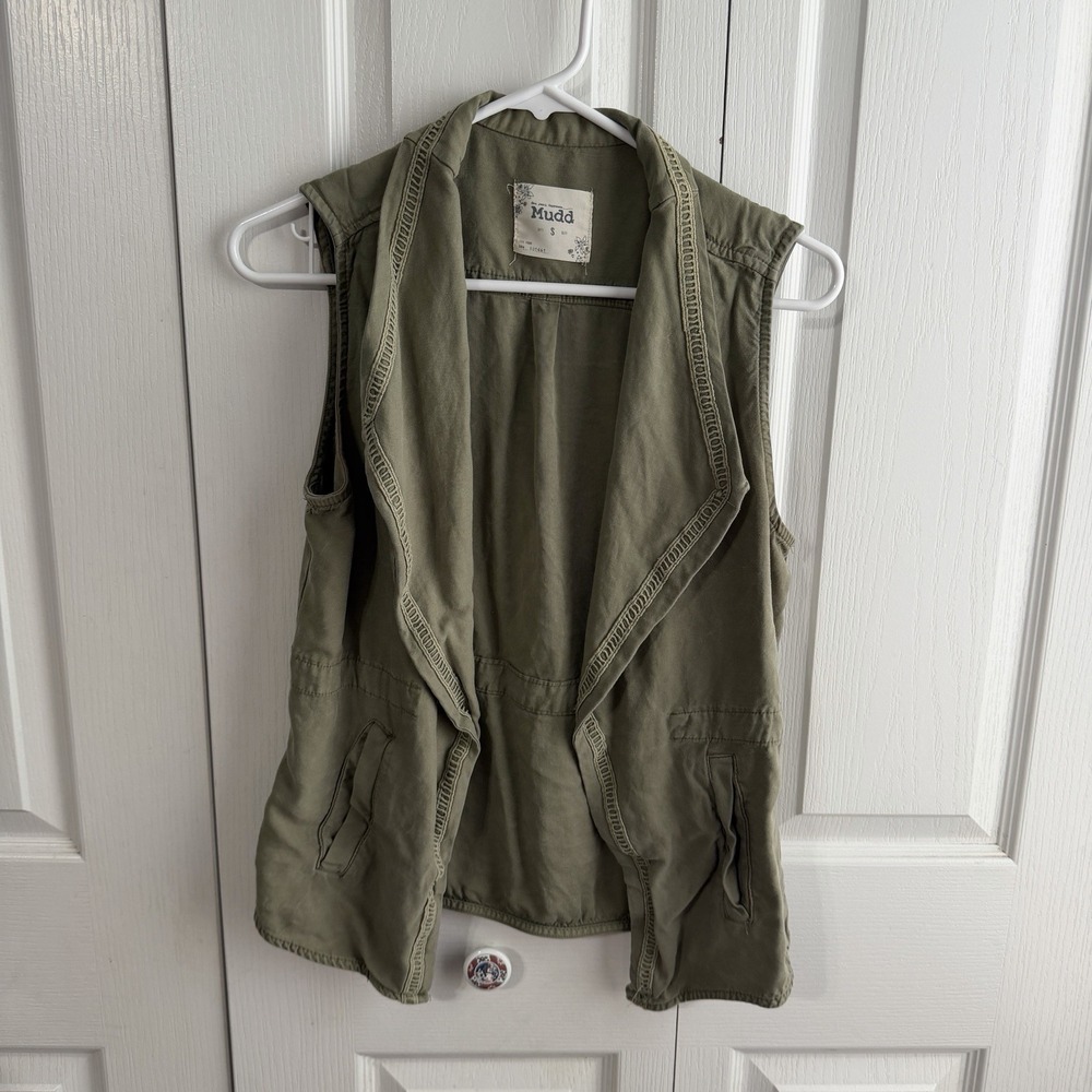 Mudd Green Open Front Vest Women's Size Small Y2K Grunge Utility Style Preppy